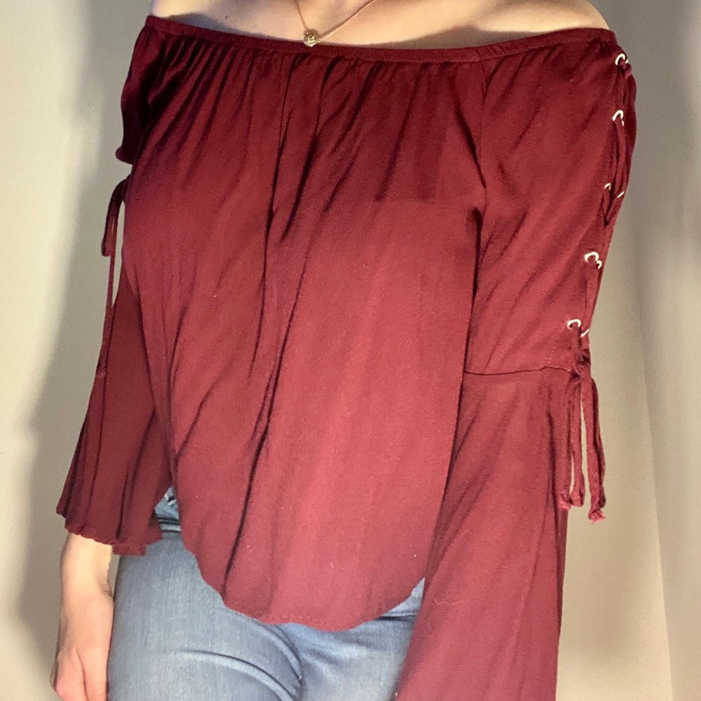 Off the shoulder bell sleeve top